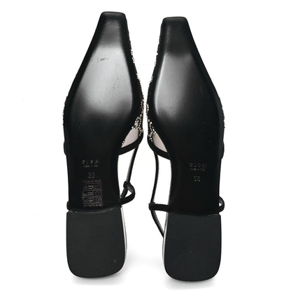 Gucci Tela Retino Kid Scamosciato Crystal GG Monogram Square Demi Ballet Flats 36 Black 6 of 9