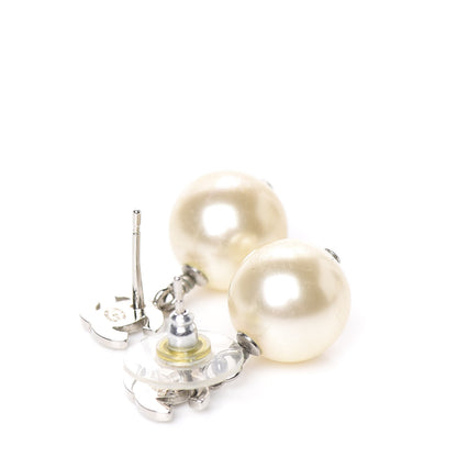 Chanel Crystal Pearl CC Drop Earrings Silver 3 of 5