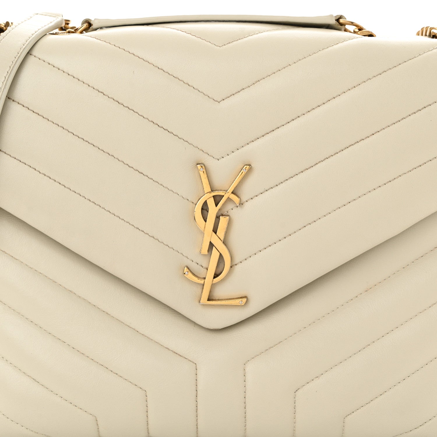 Saint Laurent Calfskin Y Quilted Monogram Medium Loulou Chain Satchel Crema Soft 14 of 21