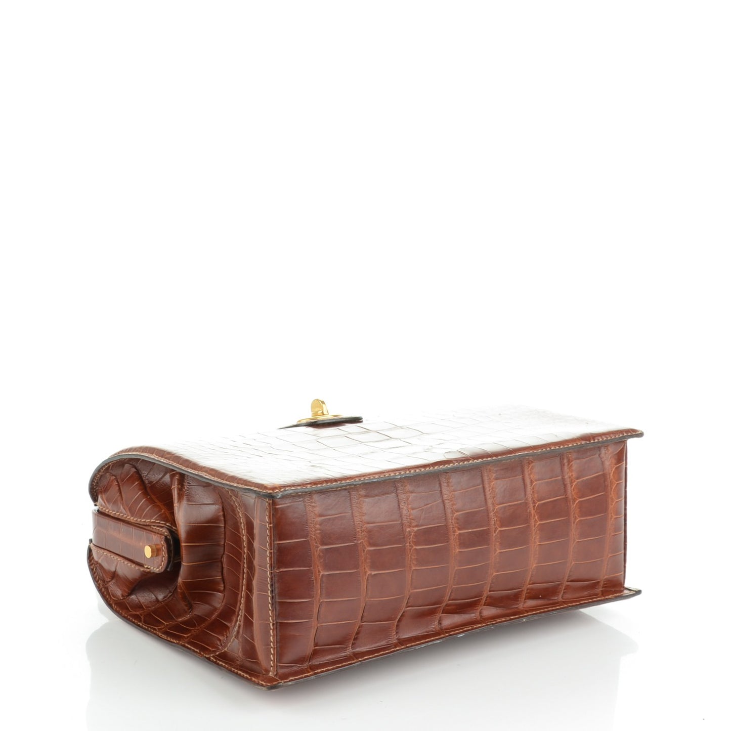 Alligator Bamboo Top Handle Bag Brown