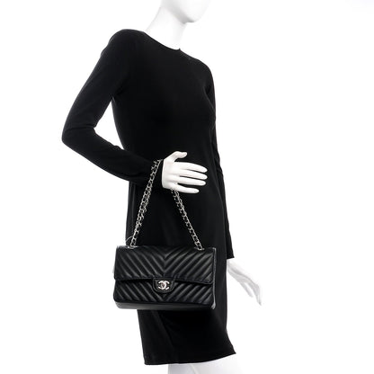 Chanel Lambskin Chevron Quilted Medium Double Flap Black 2 of 8