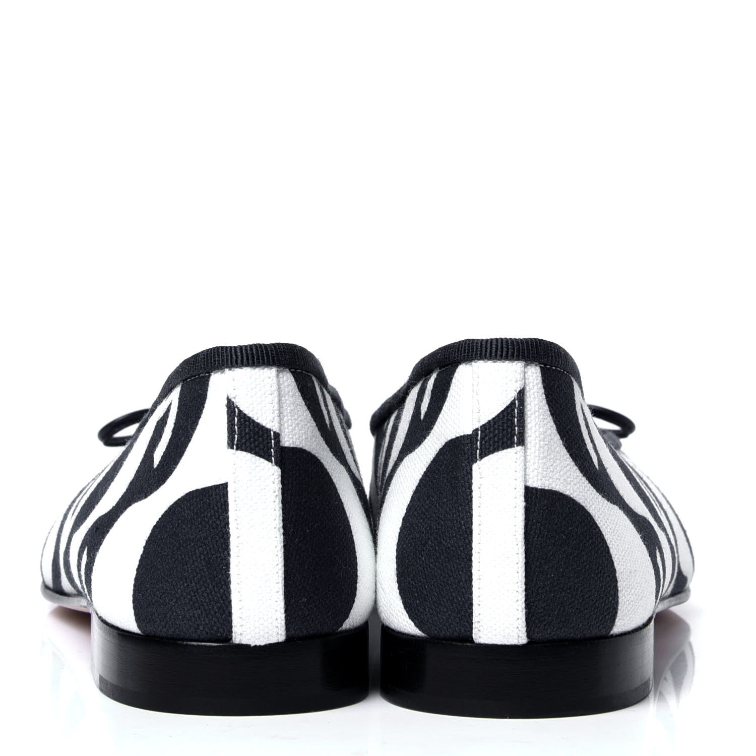 Chanel Printed Fabric Cap Toe Ballerina Flats 37 Navy White Black 4 of 6