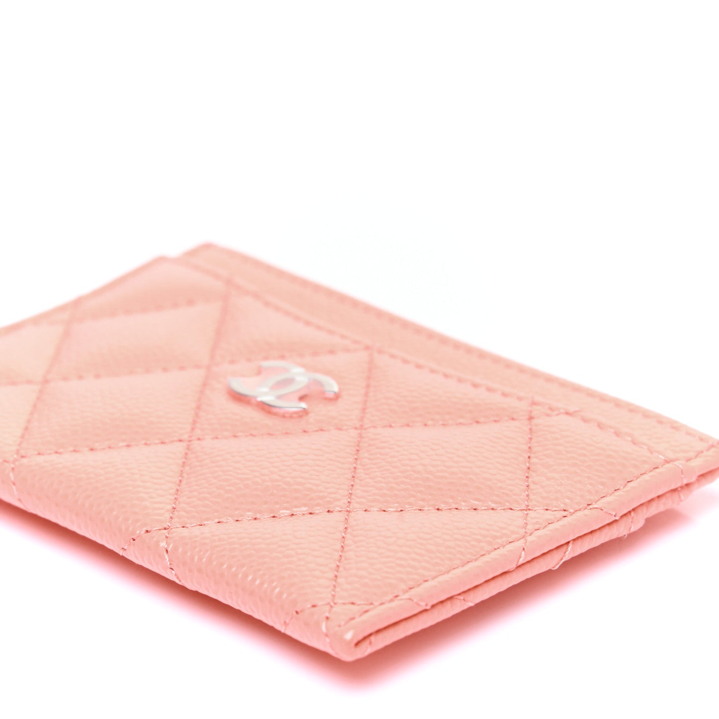 Caviar Quilted Card Holder Coral