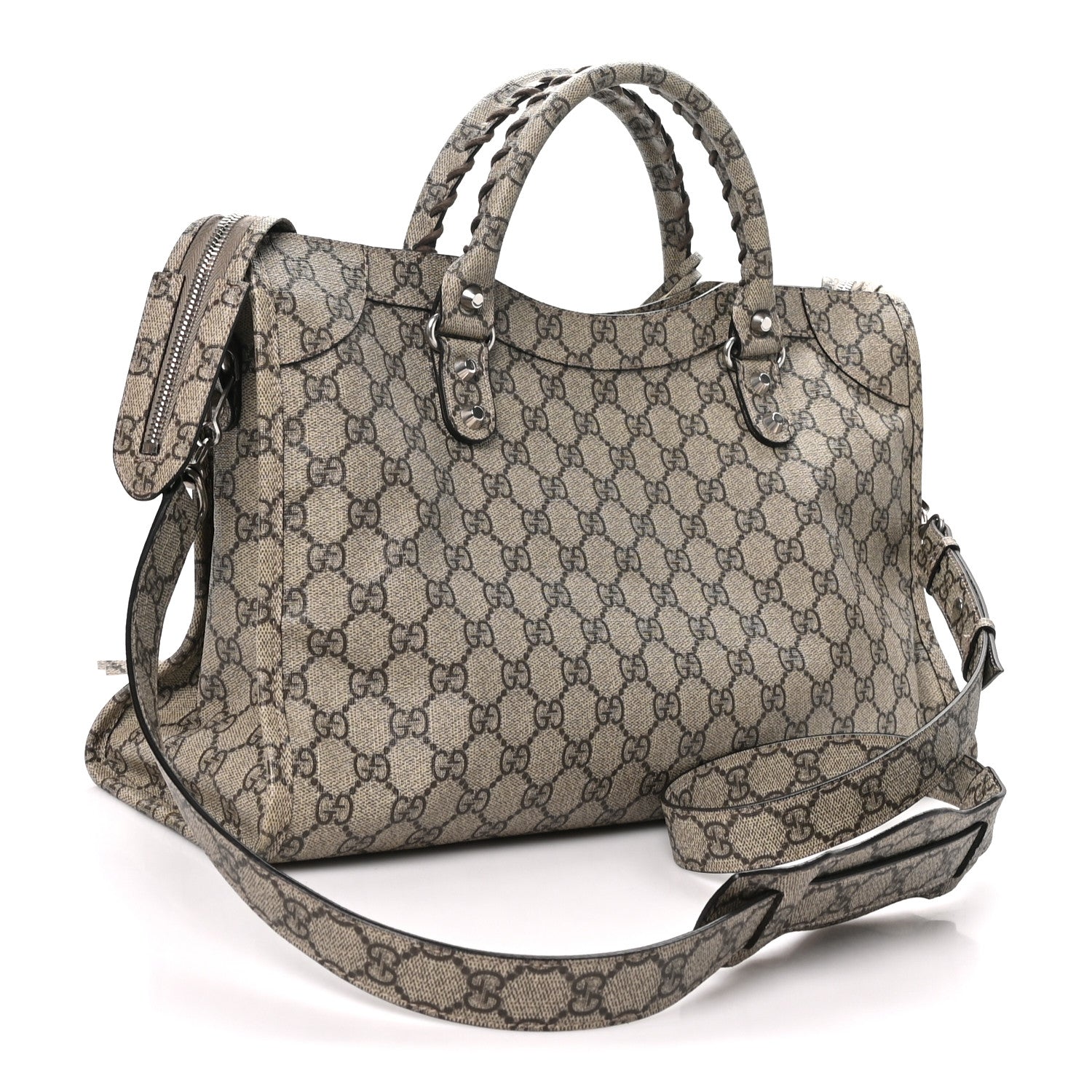 Balenciaga X GUCCI GG Supreme Monogram Neo Classic Silver Hardware City Beige Ebony 4 of 10