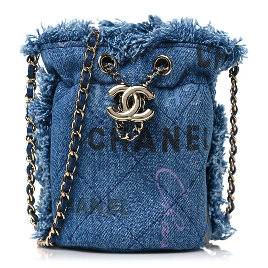 Denim Quilted Mood Mini Bucket With Chain Blue Multicolor