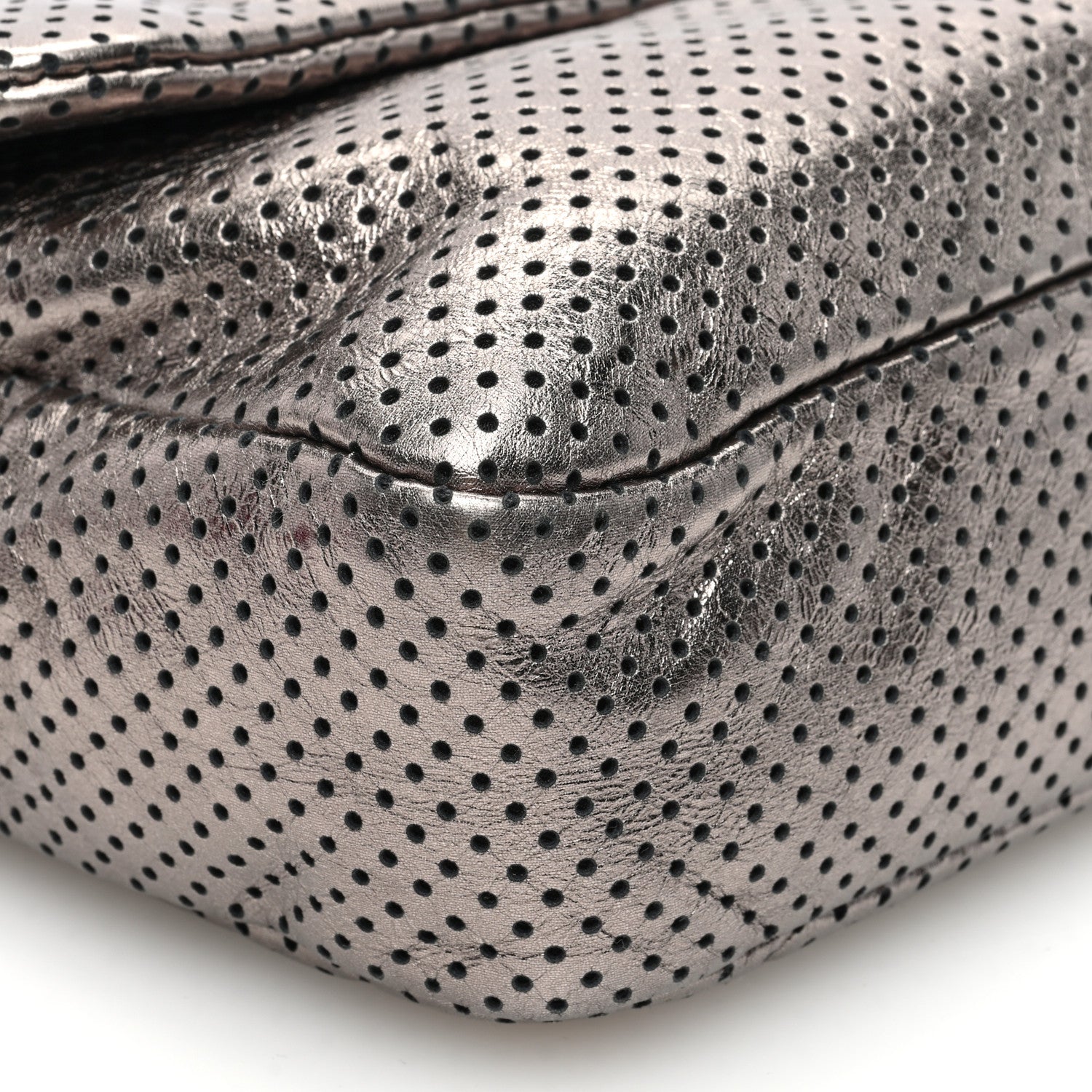 Chanel Metallic Crackled Calfskin Perforated Drill Flap Silver 9 of 10