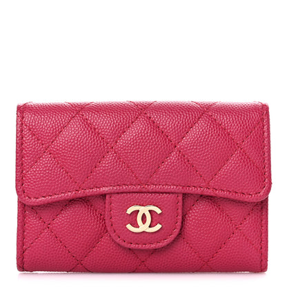 Chanel Caviar Quilted Flap Card Holder Wallet Dark Pink 1 of 10