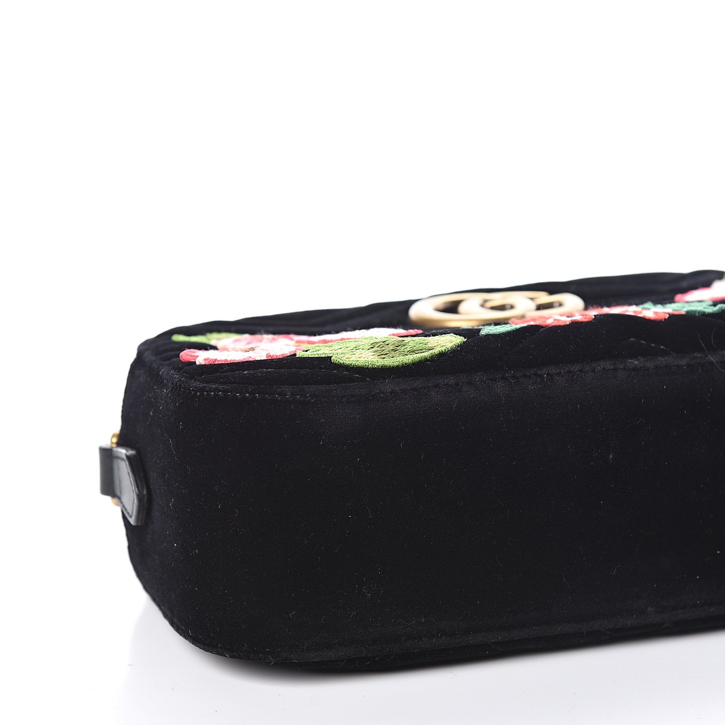 Velvet Matelasse Deer Embroidered Small GG Marmont Chain Shoulder Bag Black