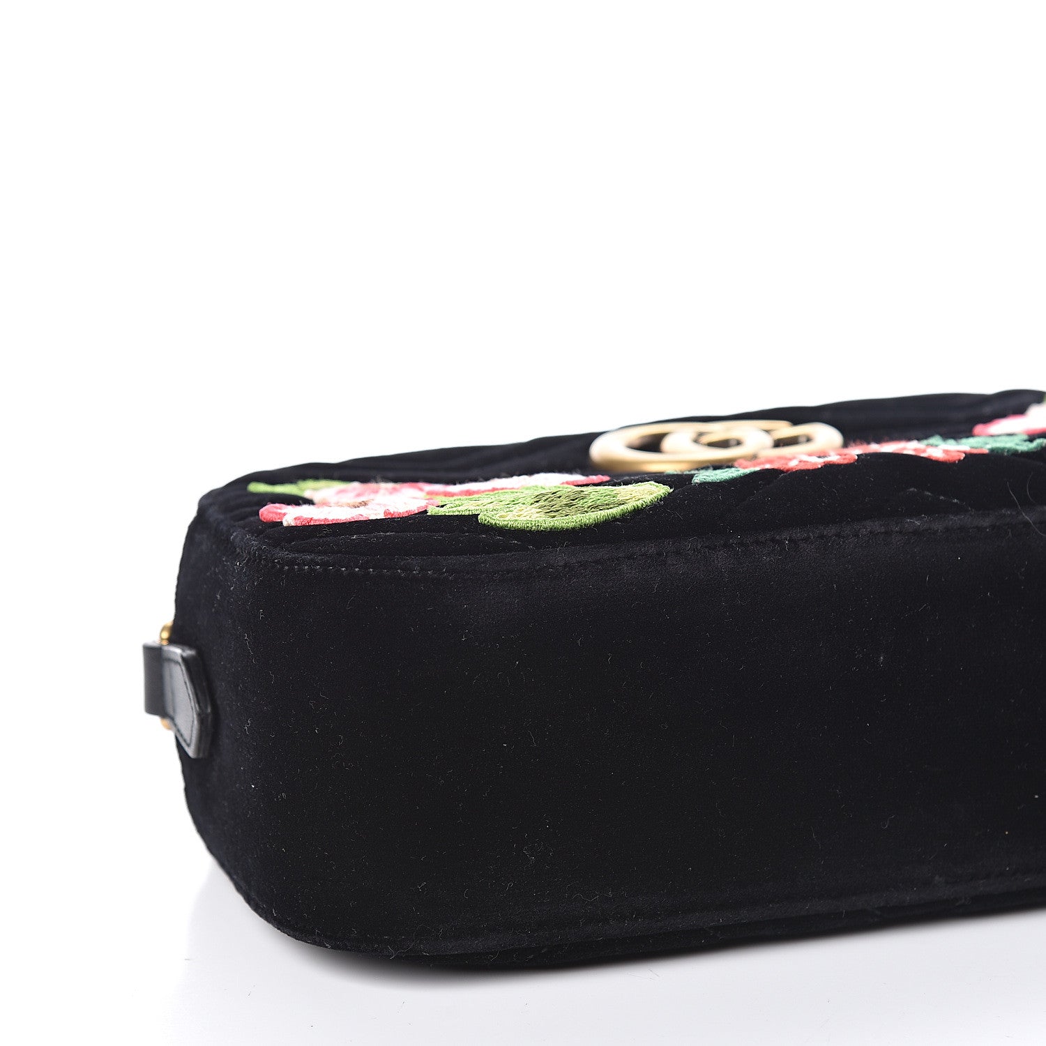 Gucci Velvet Matelasse Deer Embroidered Small GG Marmont Chain Shoulder Bag Black 8 of 10