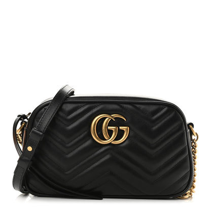 Gucci Calfskin Matelasse Small GG Marmont Chain Shoulder Bag Black 1 of 9