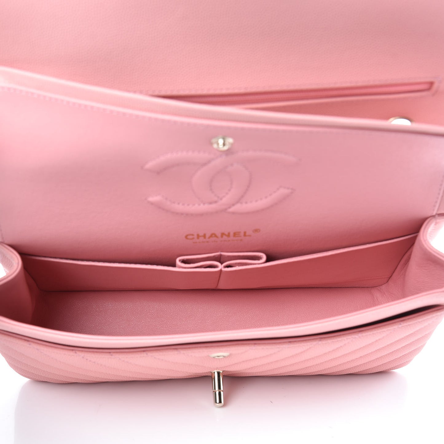Caviar Chevron Quilted Medium Double Flap Pink