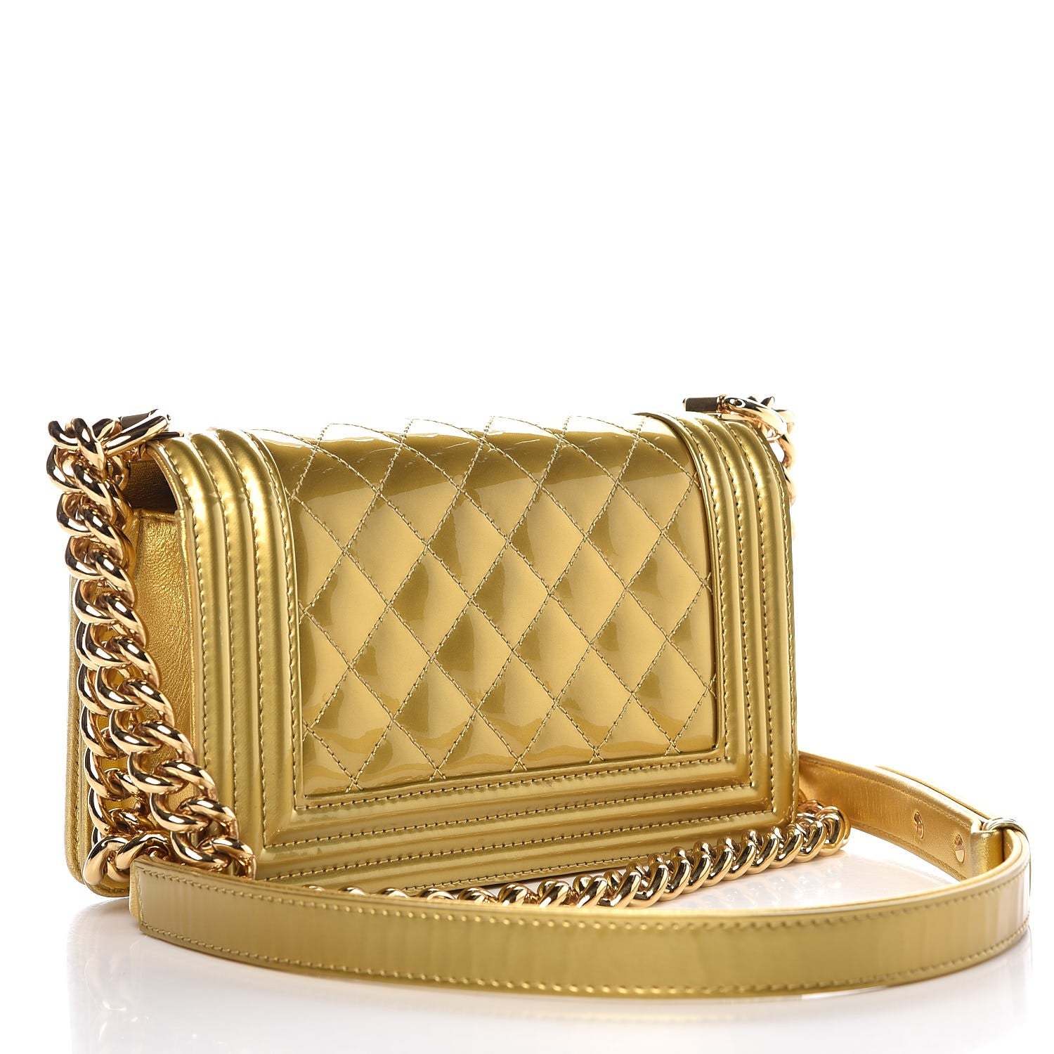 Chanel Metallic Patent Calfskin Quilted Small Boy Flap Gold 3 of 11