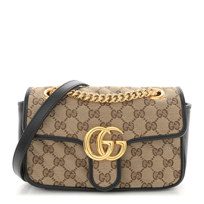 Gucci Monogram Matelasse Diagonal Mini GG Marmont Shoulder Bag Beige Black 1 of 10
