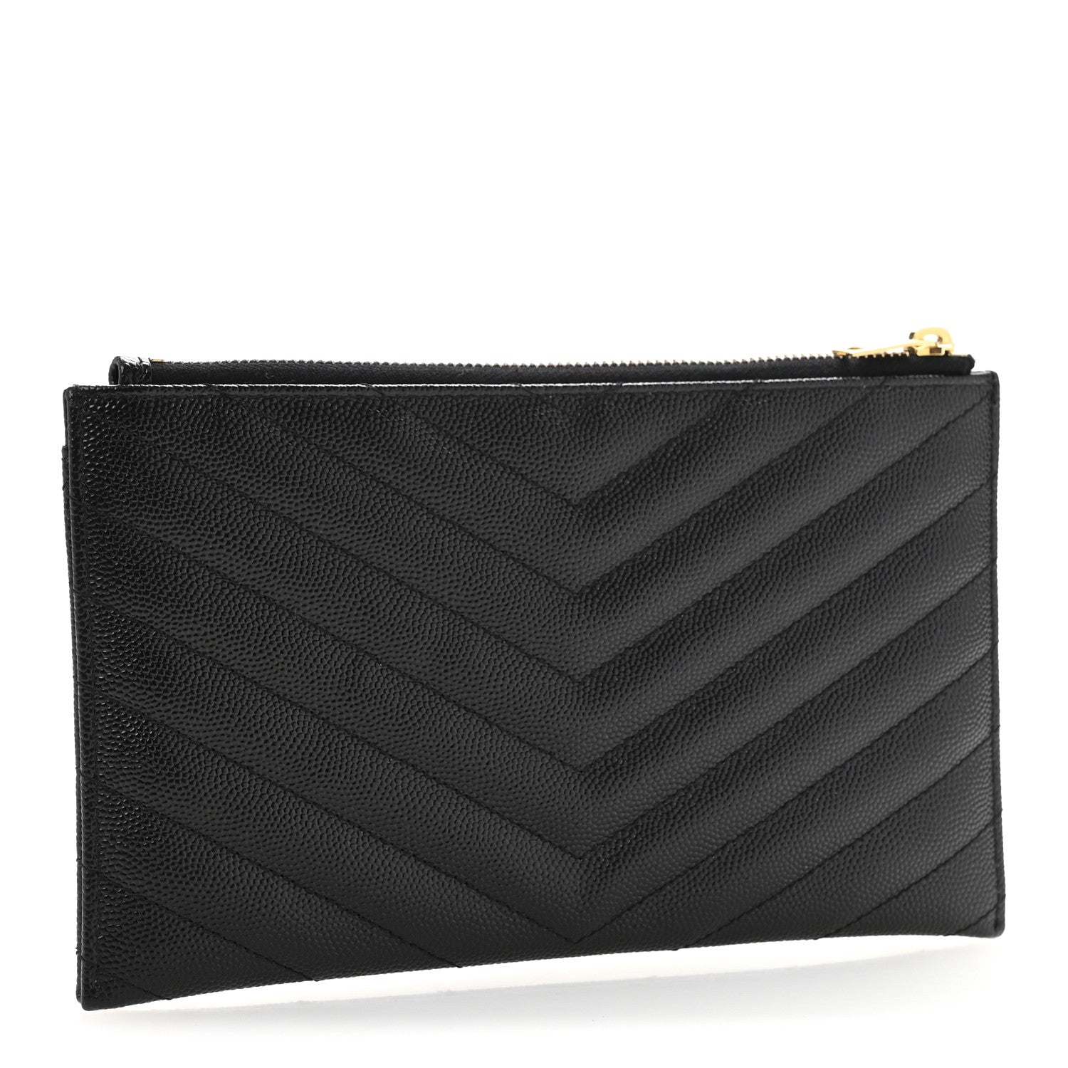 Saint Laurent Grain De Poudre Chevron Monogram Bill Pouch Black 3 of 11
