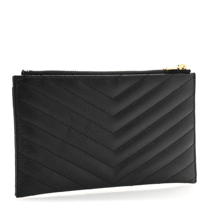Saint Laurent Grain De Poudre Chevron Monogram Bill Pouch Black 3 of 11