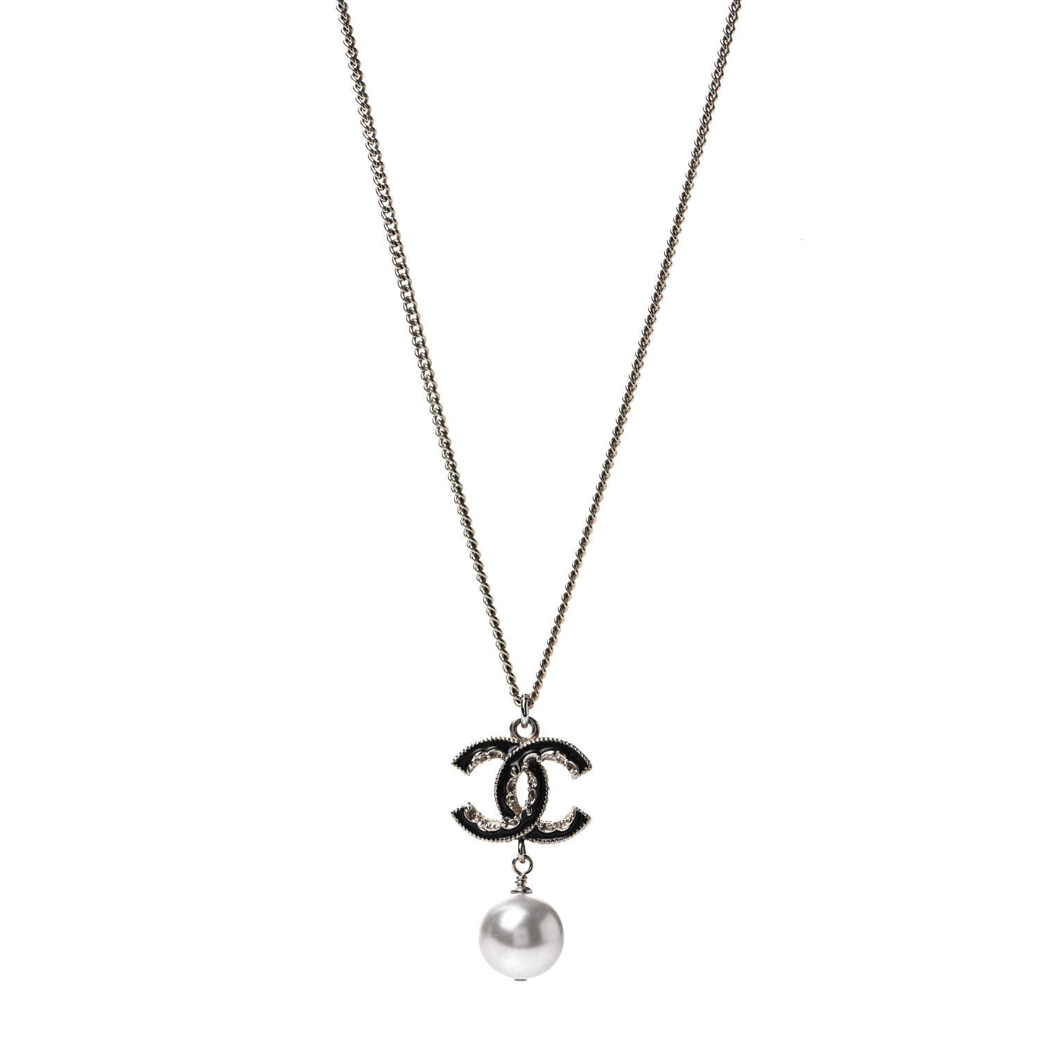 Chanel Enamel Pearl CC Baroque Drop Necklace Black Gold 1 of 4