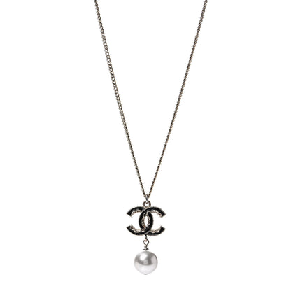 Chanel Enamel Pearl CC Baroque Drop Necklace Black Gold 1 of 4