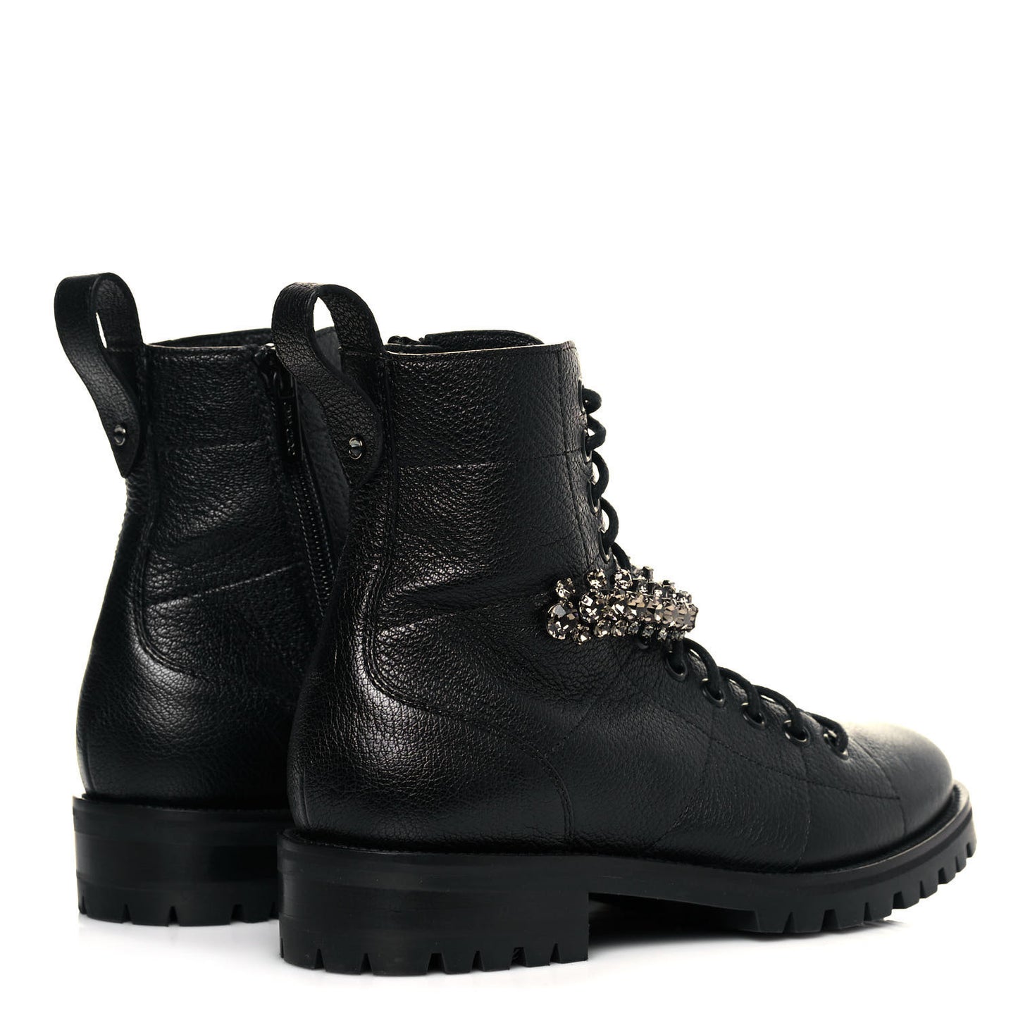 Grained Calfskin Crystal Embellished Cruz Combat Boots 35 Black