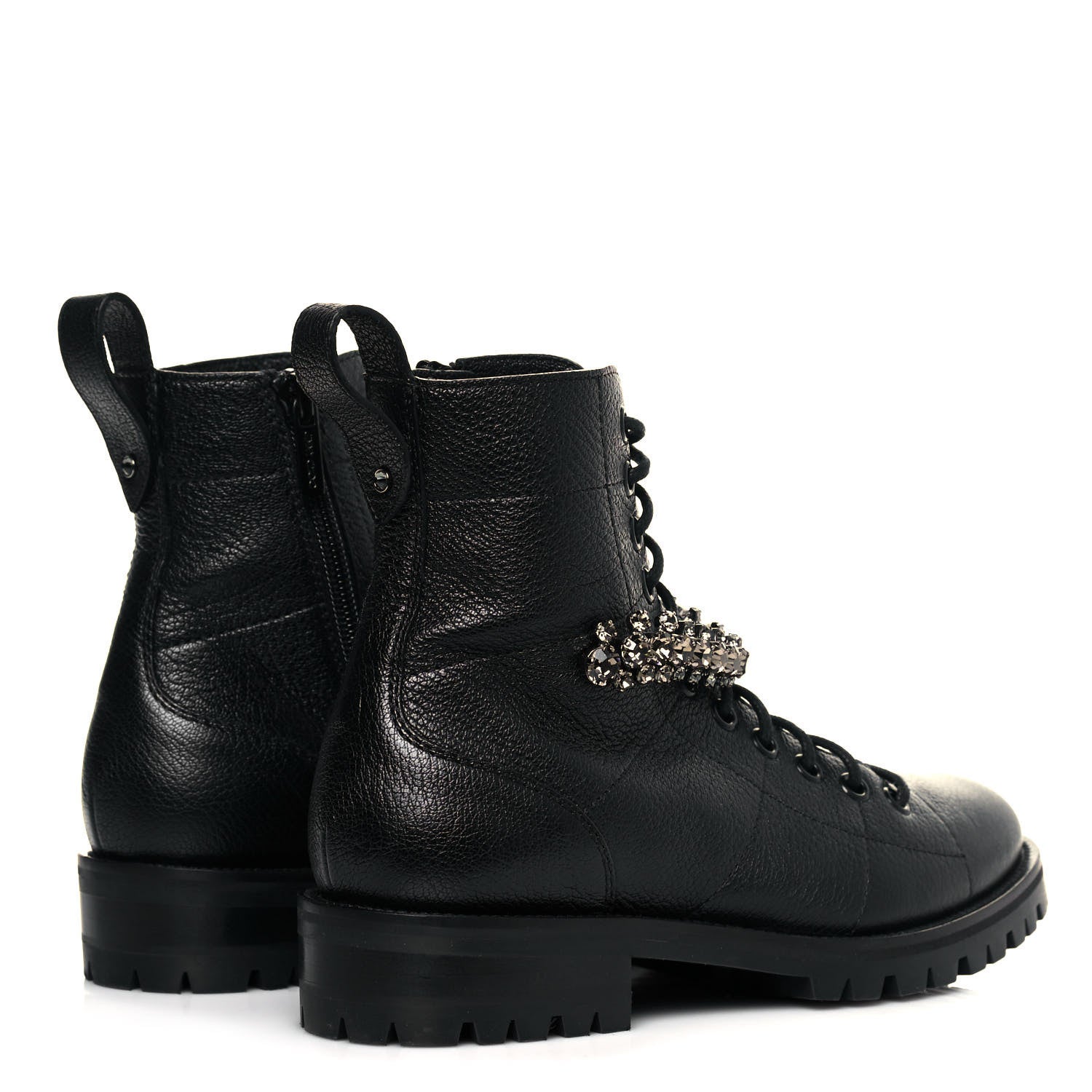 Jimmy Choo Grained Calfskin Crystal Embellished Cruz Combat Boots 35 Black 4 of 7