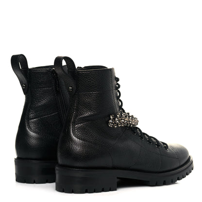 Jimmy Choo Grained Calfskin Crystal Embellished Cruz Combat Boots 35 Black 4 of 7