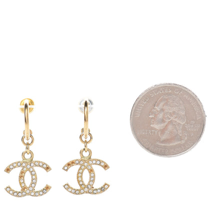 Chanel Crystal CC Drop Earrings Gold 2 of 7