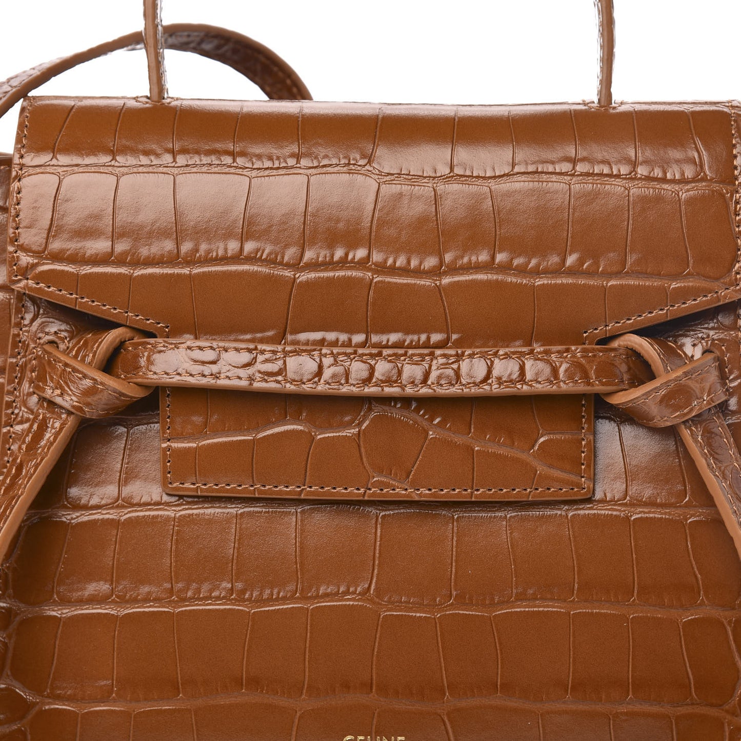 Calfskin Crocodile Embossed Micro Belt Bag Tan