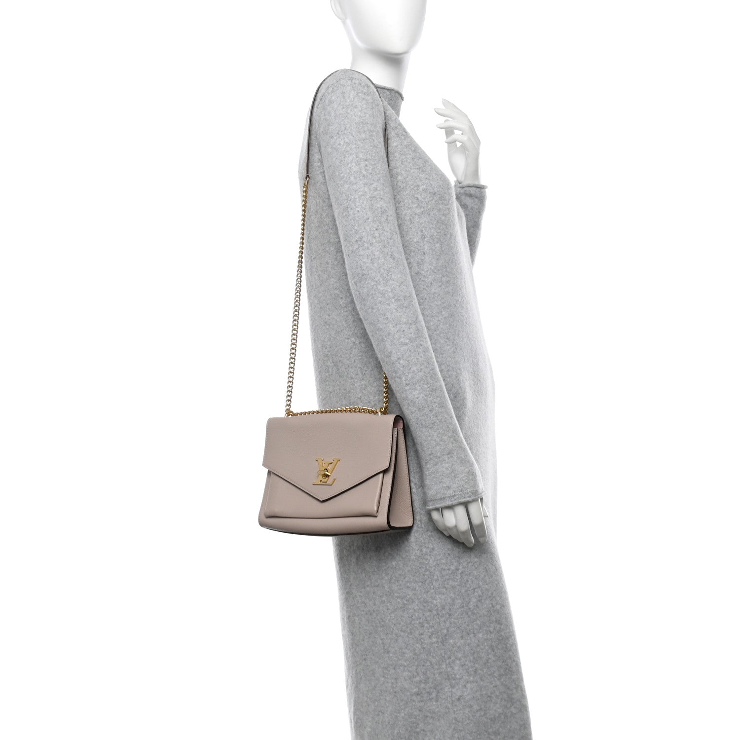 Louis Vuitton Soft Calfskin Mylockme Chain Bag BB Greige 2 of 14