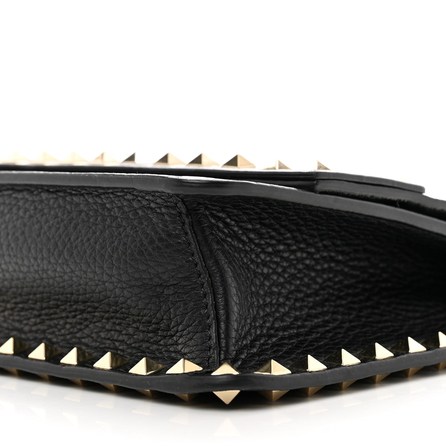 Pebbled Calfskin Rockstud Side Slip Crossbody Black