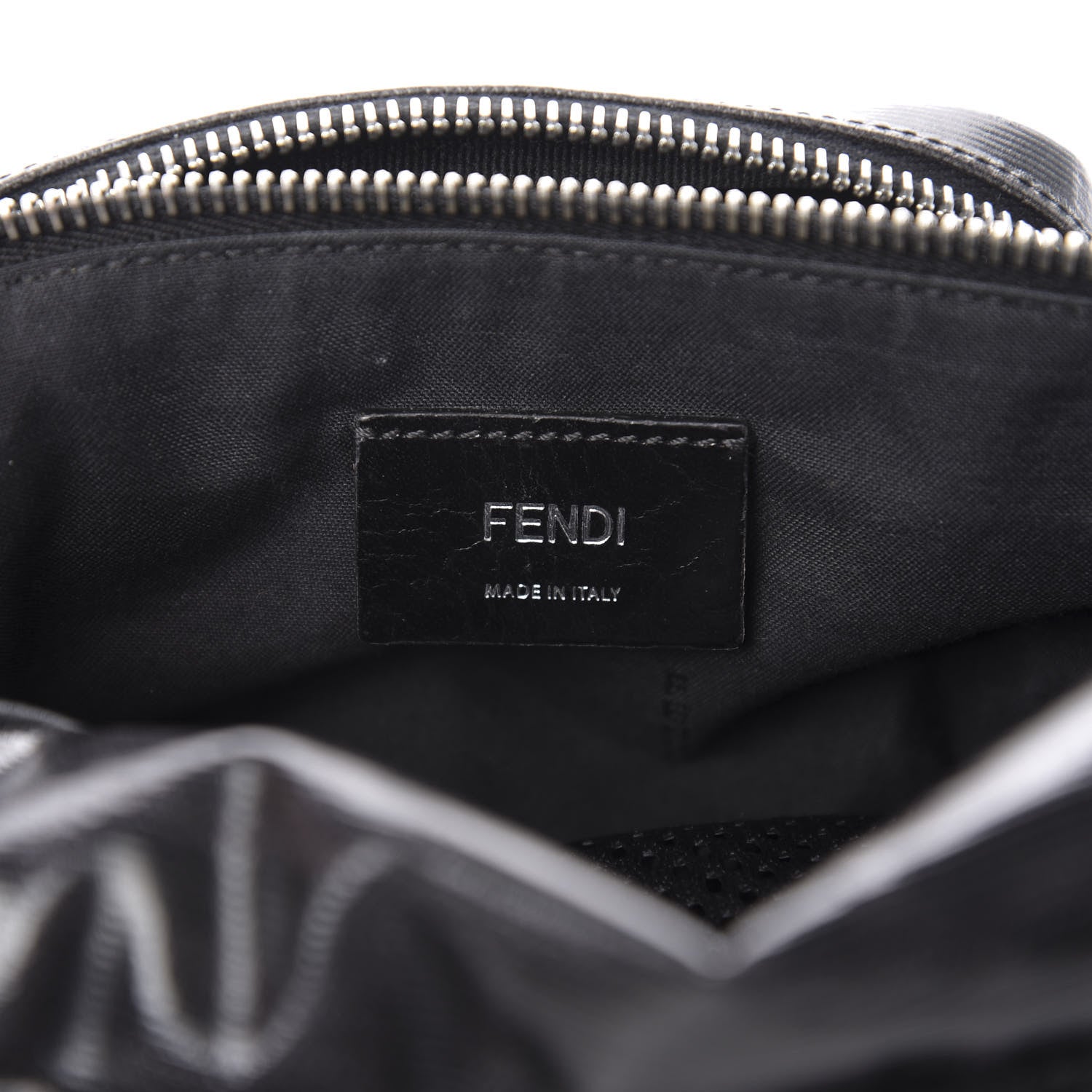 Fendi Glazed Fabric Vitello Century FF 1974 Stamp Patch Pocket Belt Bag Black 6 of 10