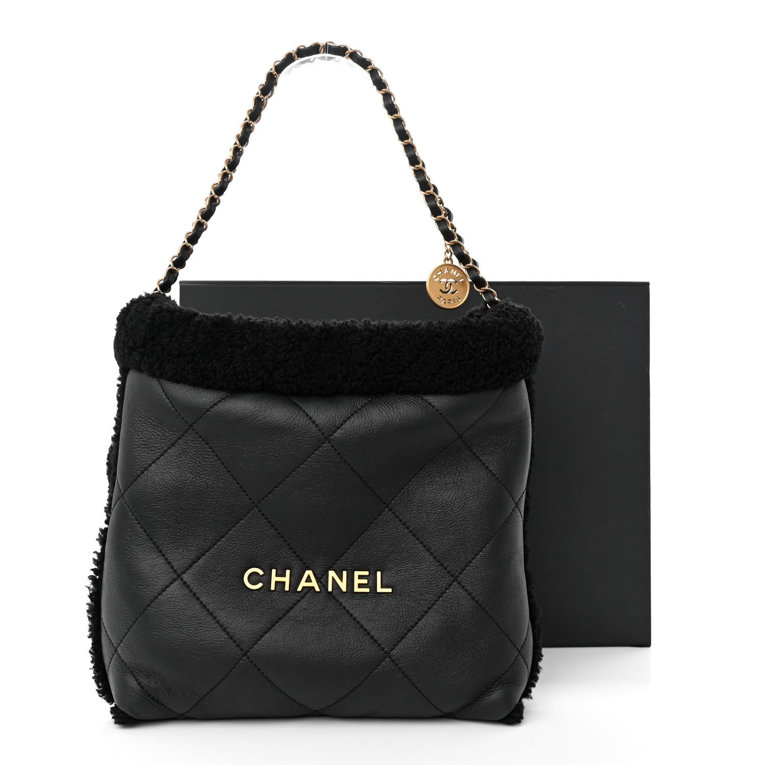 Chanel Shearling Aged Lambskin Quilted Small Chanel 22 Black 13 of 13