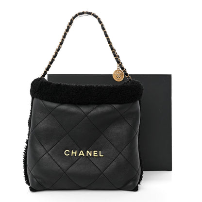 Chanel Shearling Aged Lambskin Quilted Small Chanel 22 Black 13 of 13