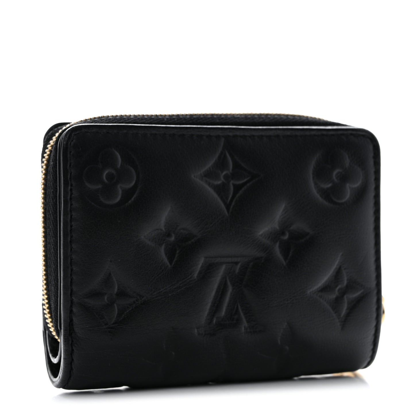 Lambskin Embossed Monogram Lou Coussin Wallet Black