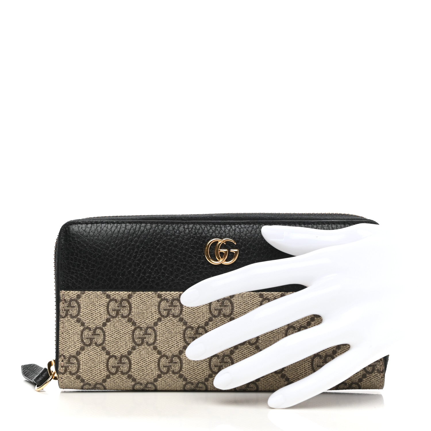 Gucci Dollar Calfskin GG Supreme Monogram GG Marmont Zip Around Wallet Black Beige Ebony 2 of 7