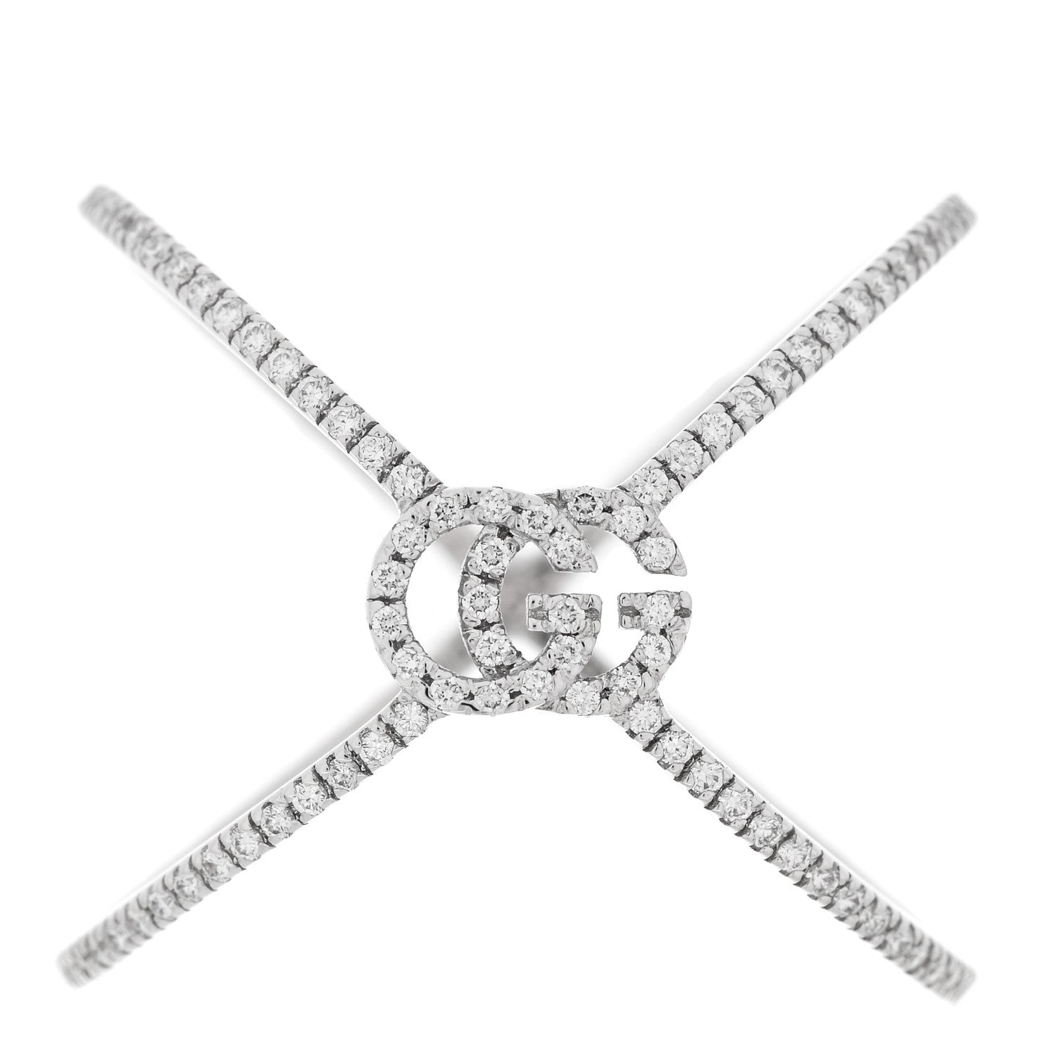 Gucci 18K White Gold Diamond Running G Cross Ring 55 7.25 1 of 5
