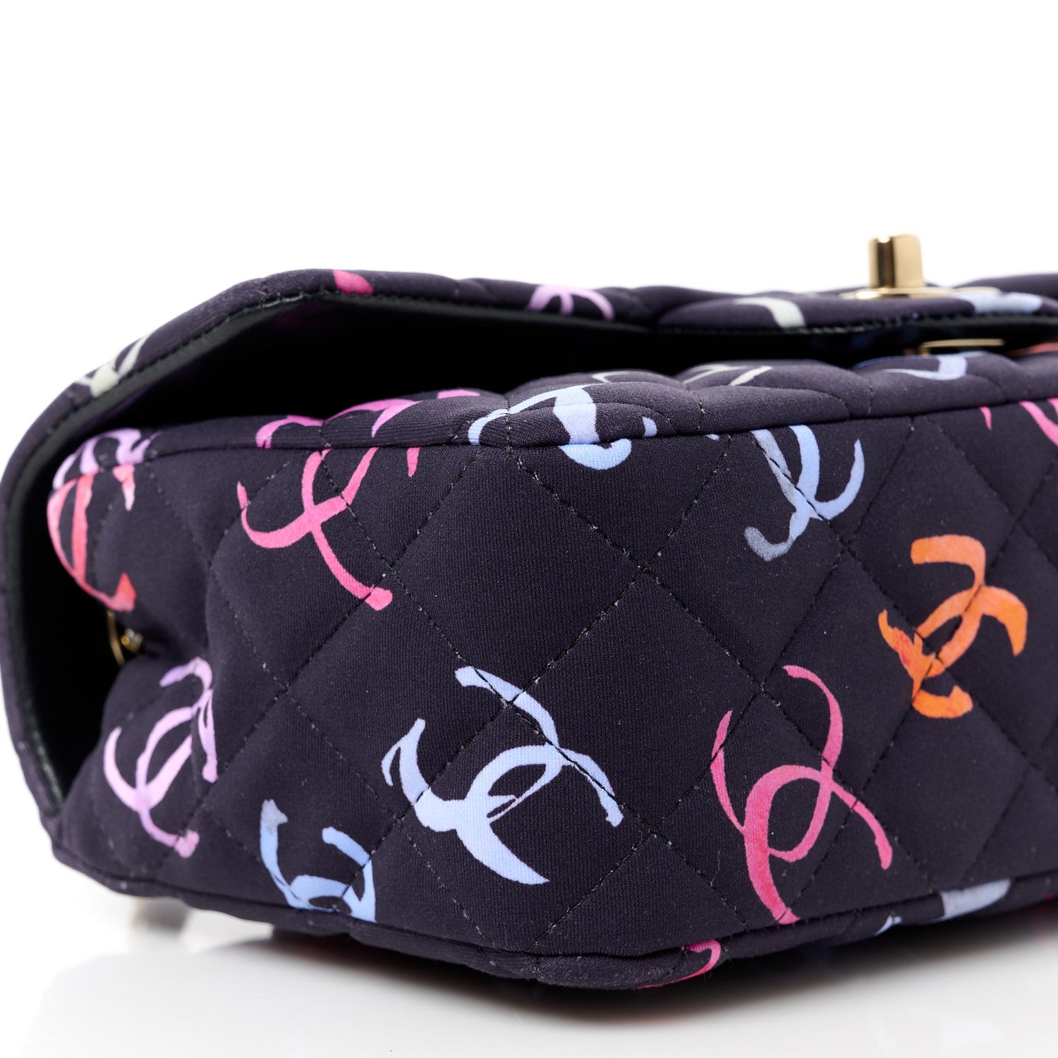 Chanel Printed Fabric Quilted Mini Rectangular Flap Black Pink Blue Yellow Orange 11 of 14