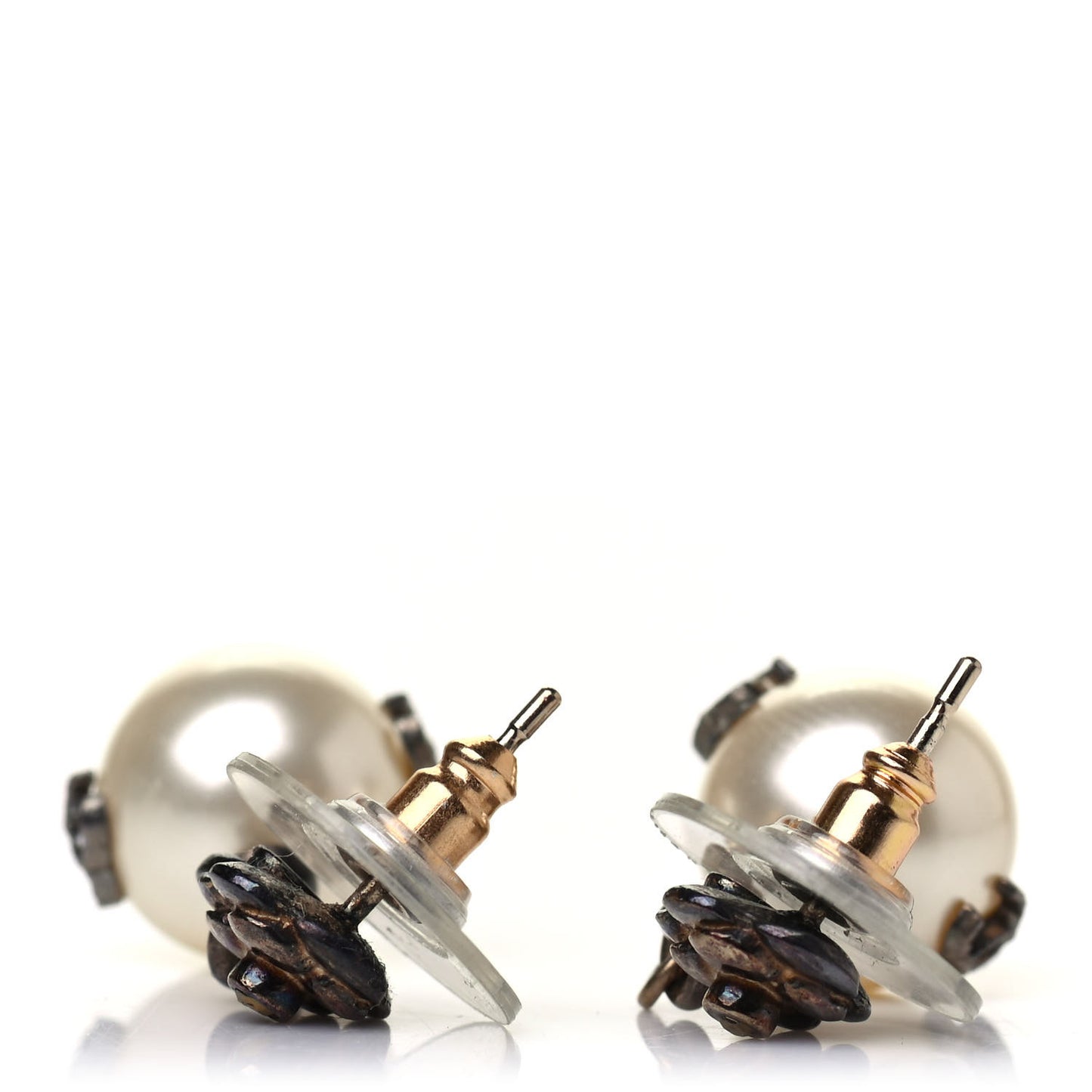 Crystal Pearl CC Flower Drop Earrings Silver