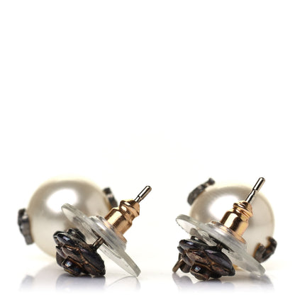 Chanel Crystal Pearl CC Flower Drop Earrings Silver 3 of 4