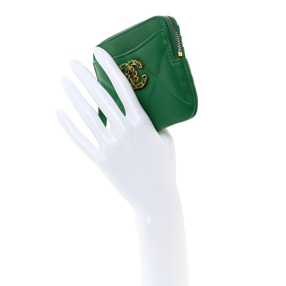 Chanel Lambskin Quilted Chanel 19 Zip Card Holder Wallet Green 2 of 8