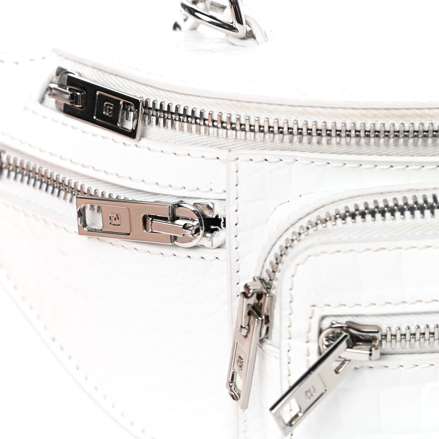 Crocodile Embossed Patent Mini Top Handle Attica Belt Bag White