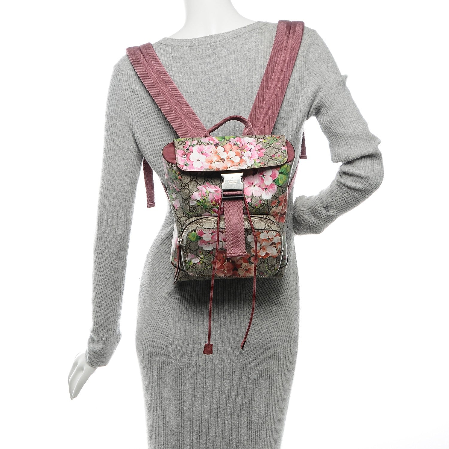 Gucci GG Supreme Monogram Blooms Small Single Buckle Backpack Beige Multicolor Dry Rose 2 of 7