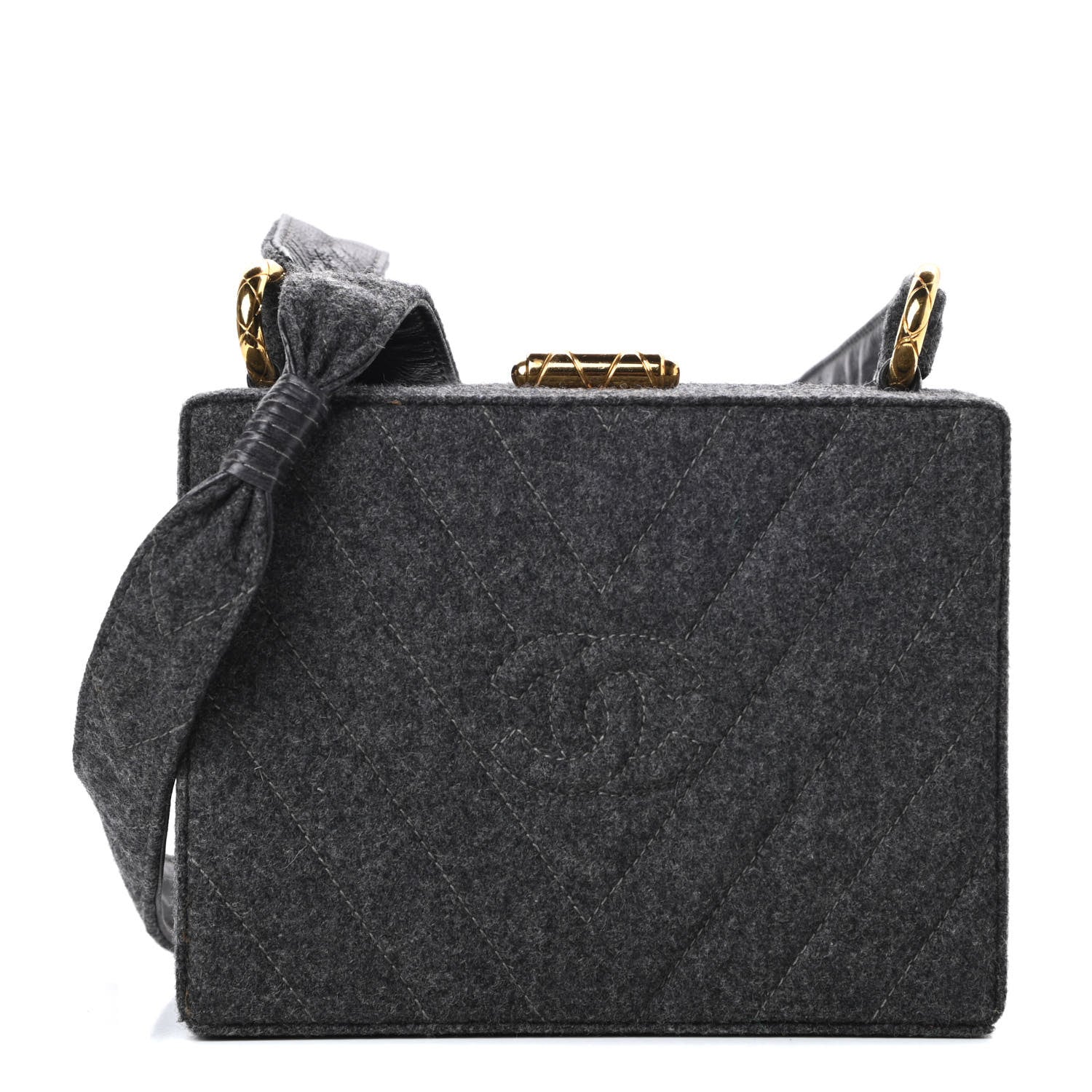 Chanel Wool Chevron Quilted CC Shoulder Bag Grey 1 of 10