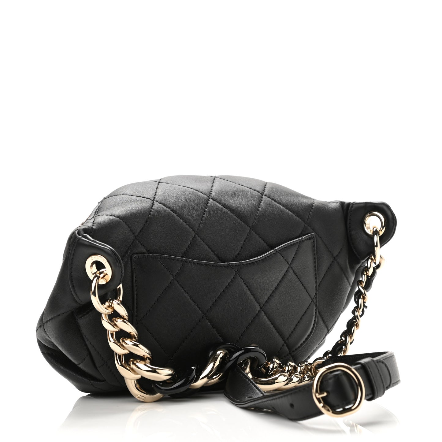 Lambskin Quilted Resin Bi-Color Waist Bag Fanny Pack Black