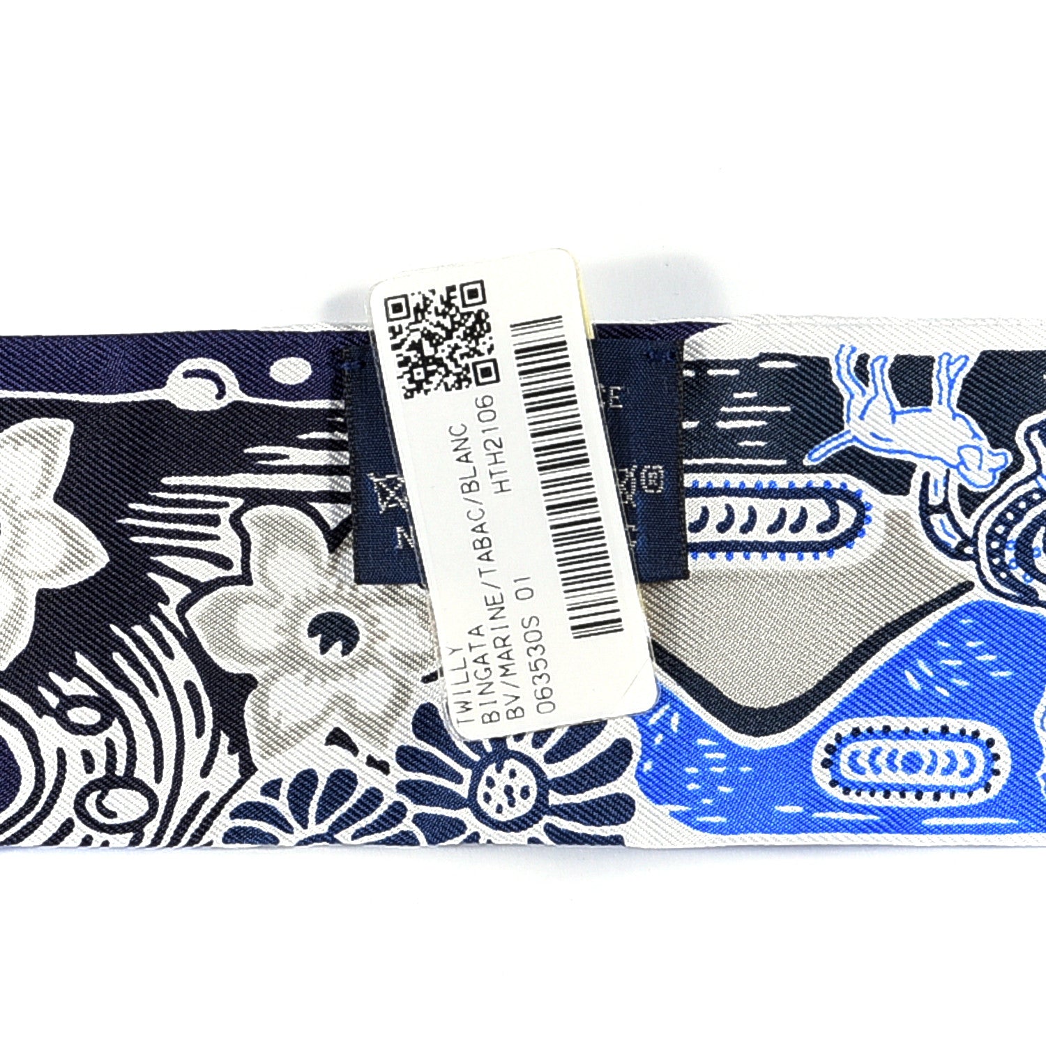 Hermes Silk Bingata Twilly Marine Tabac White 7 of 7