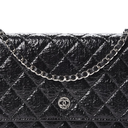 Chanel Distressed Patent Calfskin Quilted Wallet on Chain WOC Black 10 of 11