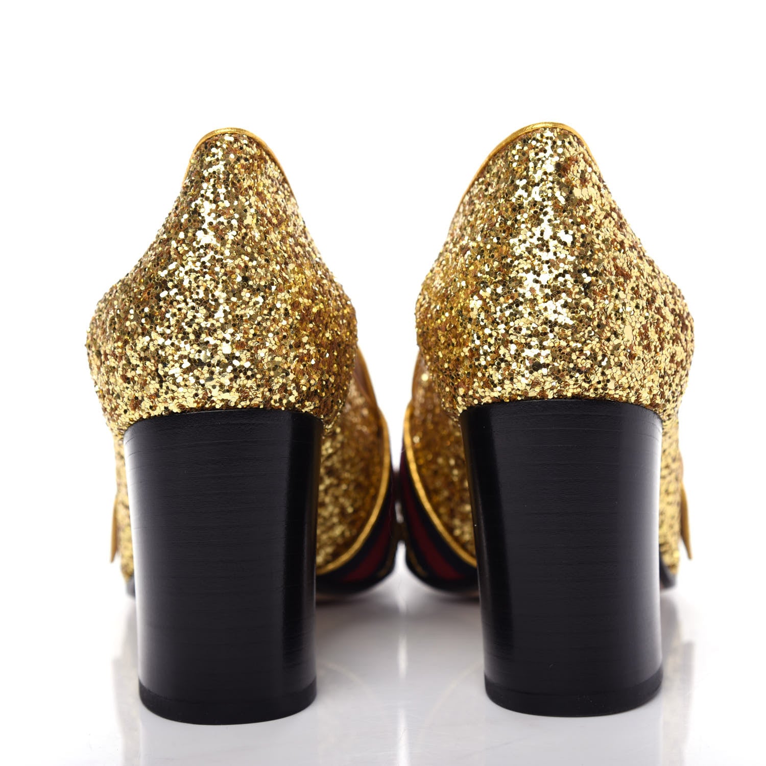 Gucci Glitter Nappa Web Peyton 75mm Loafer Pumps 39 Oro Vecchio 7 of 11
