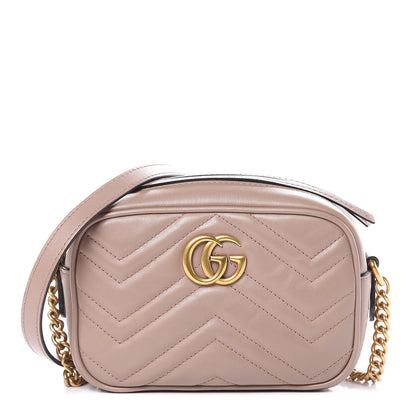 Gucci Calfskin Matelasse Mini GG Marmont Chain Shoulder Bag Nude 1 of 9