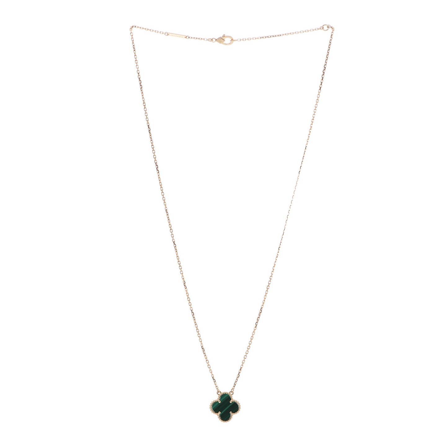 18K Yellow Gold Malachite Vintage Alhambra Pendant Necklace