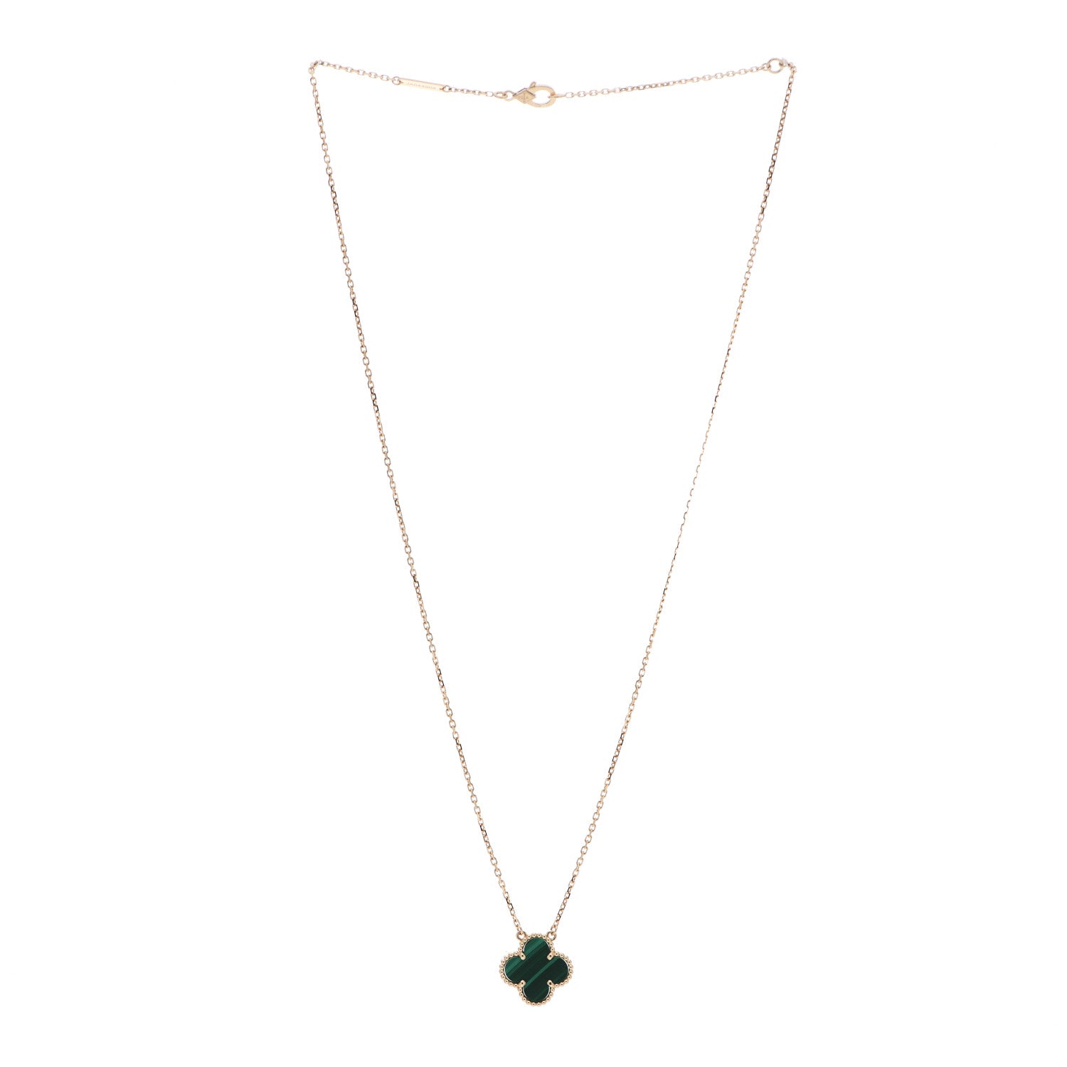 Van Cleef & Arpels 18K Yellow Gold Malachite Vintage Alhambra Pendant Necklace 3 of 6