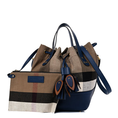 Burberry Grainy Calfskin Mega Check Tassel Heston Tote Navy 4 of 14