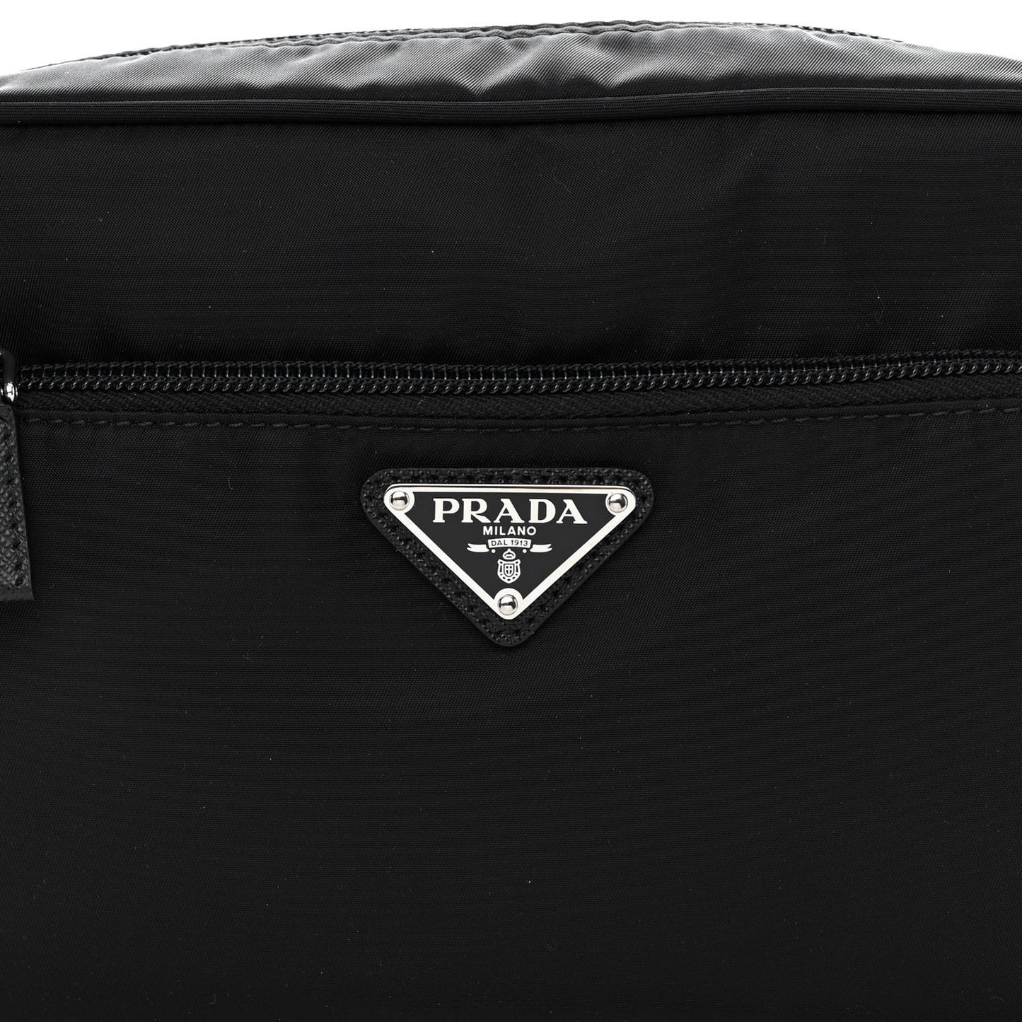 Re-Nylon Vela Saffiano Pocket Double Zip Shoulder Bag Black